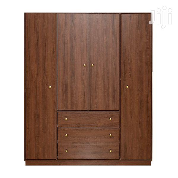 Wooden Wardrobe Brown 4 Doors 3 Drawers