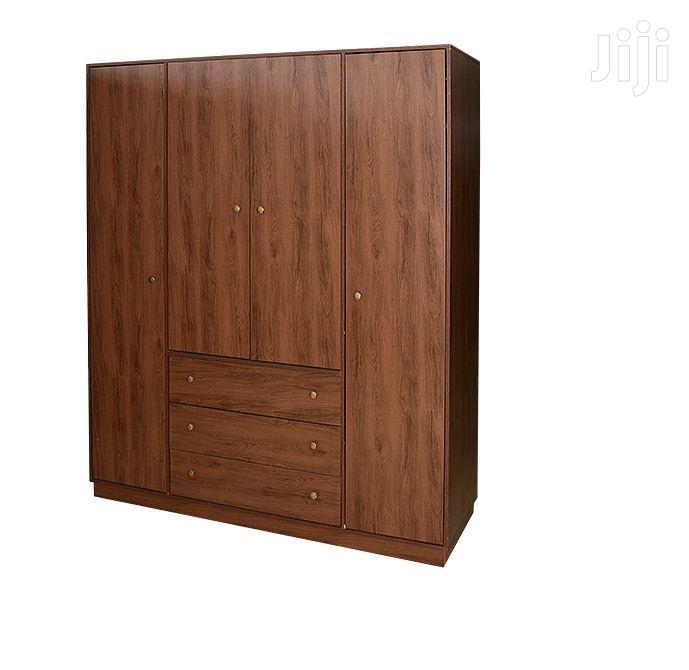 Wooden Wardrobe Brown 4 Doors 3 Drawers