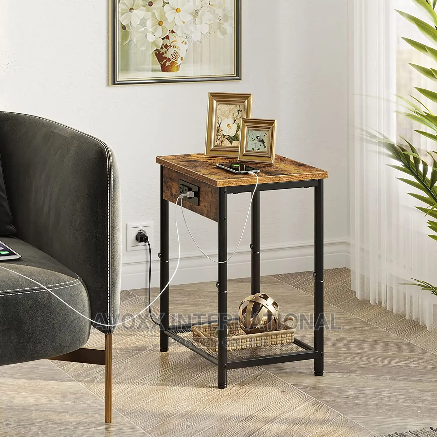 Seventable End Table With Charging Station USB Ports