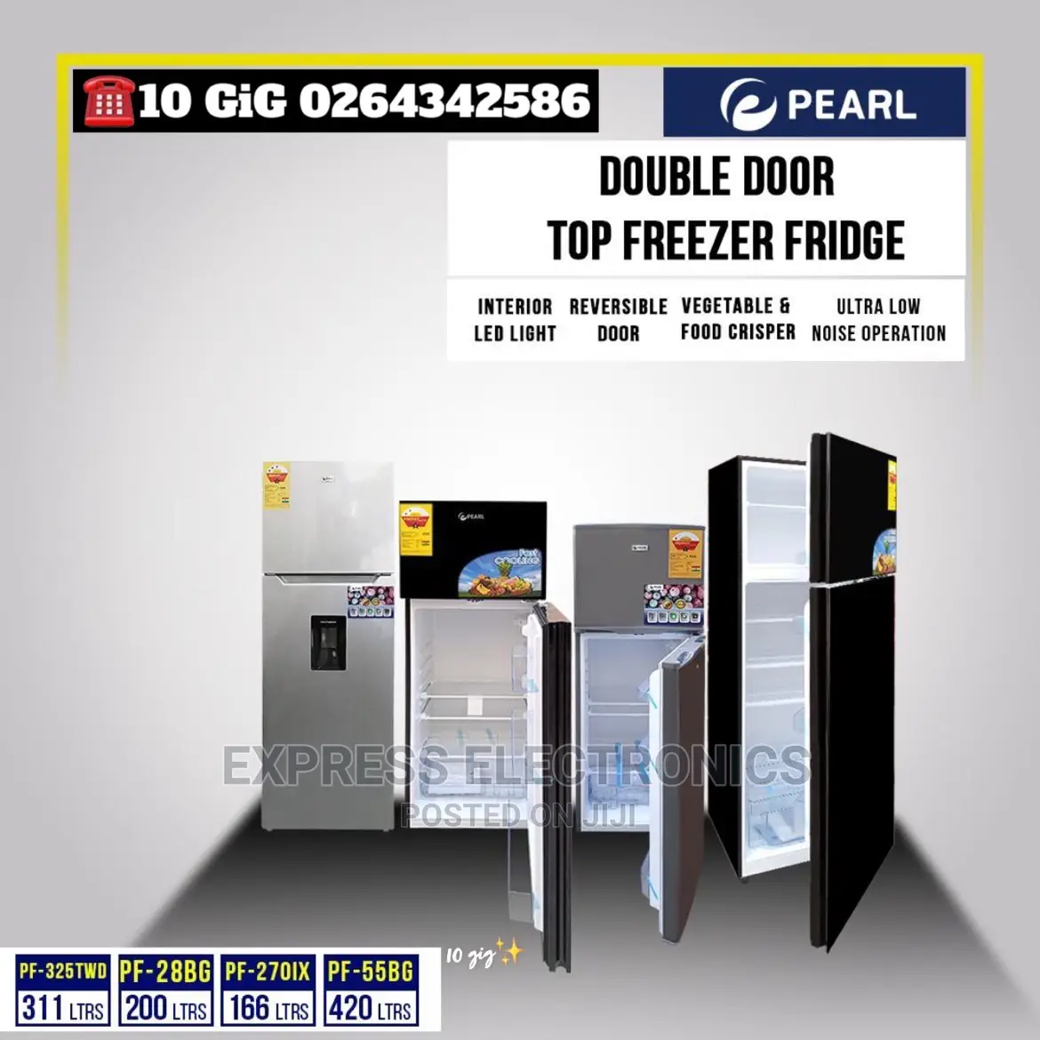 Double Door Top Freezers Fridge PF-270IX (166 Liters) Pearl
