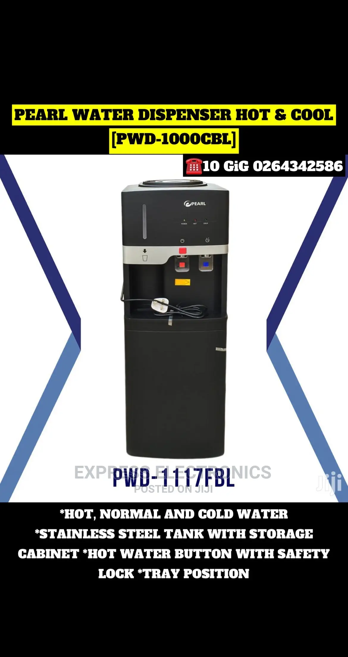Quality Pearl Water Dispenser With Fridge –Black PWD-1117FBL