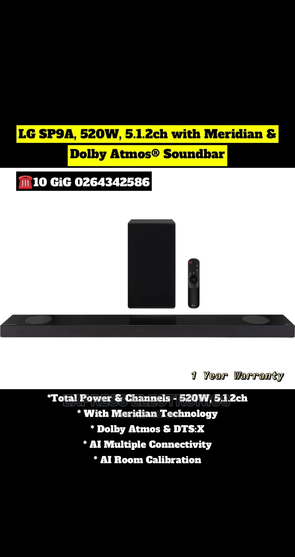 Best Quality LG SP9A 5.1.2 Channel 520W Sound Bar System