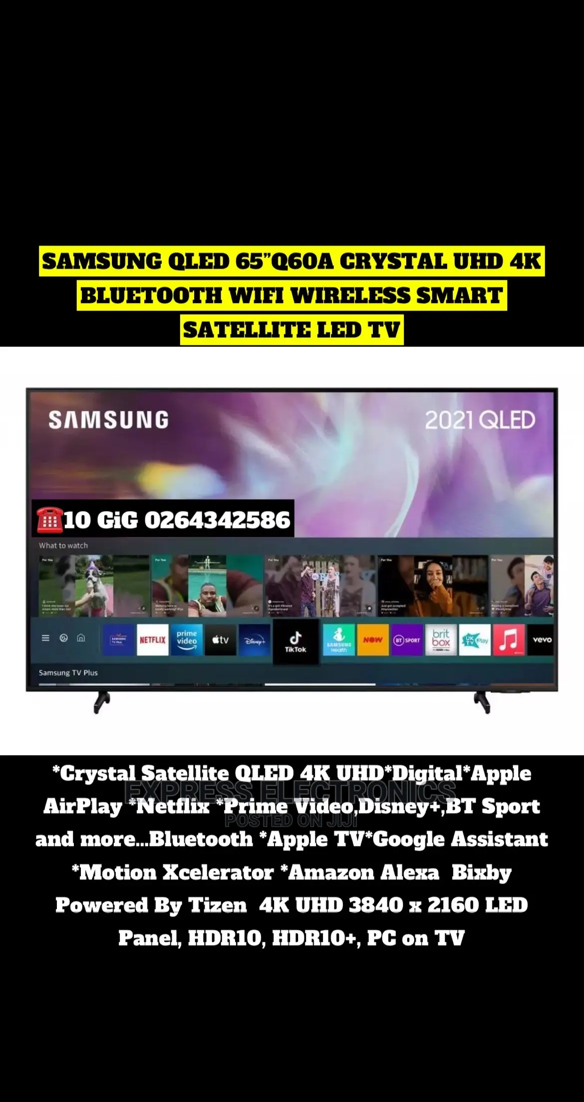 Samsung QLED 65” Q60A Crystal UHD Bluetooth Wi-Fi Tv
