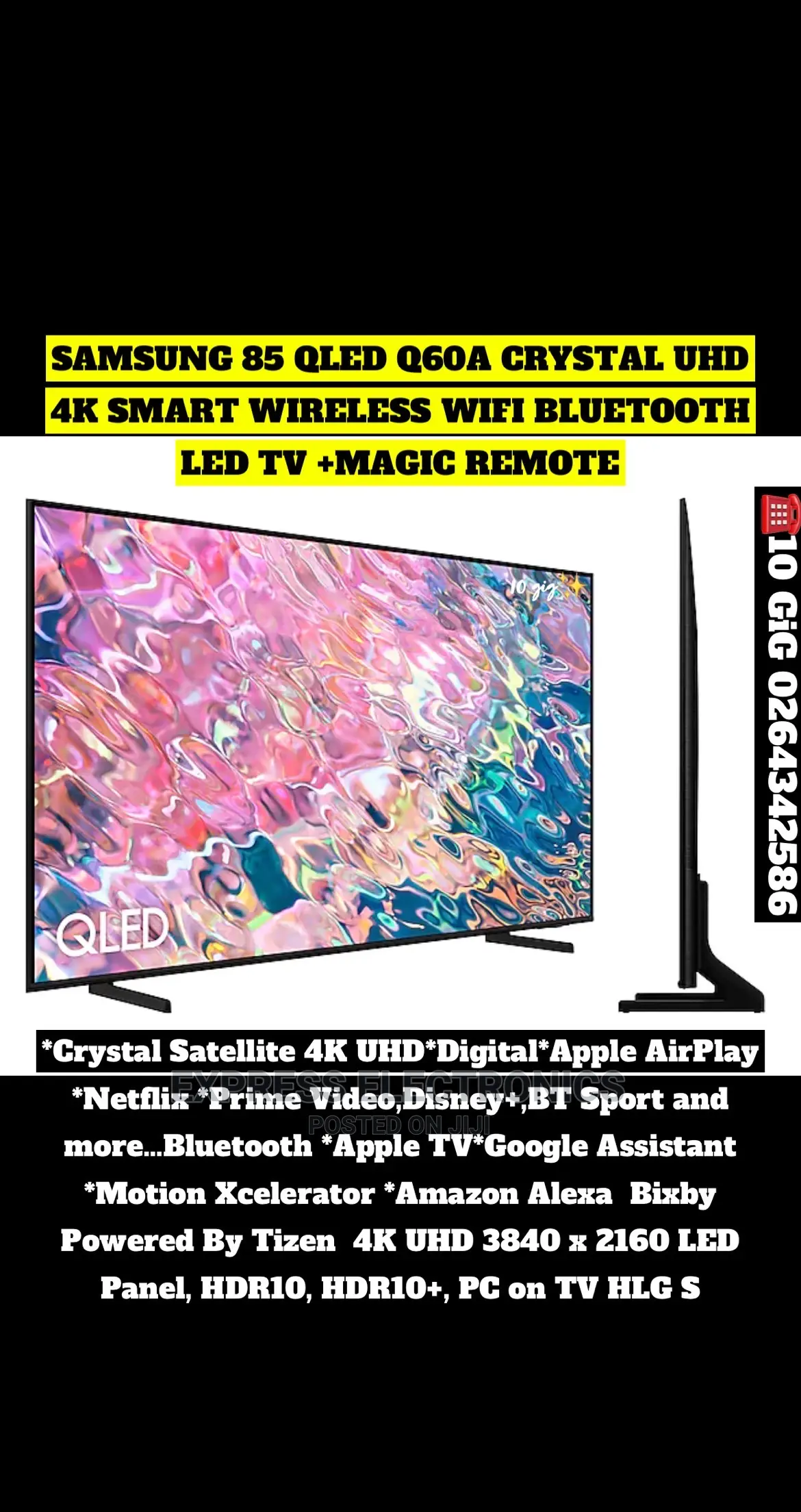 Samsung 85” QLED Q60A Crystal UHD Smart Wireless Wi-Fi