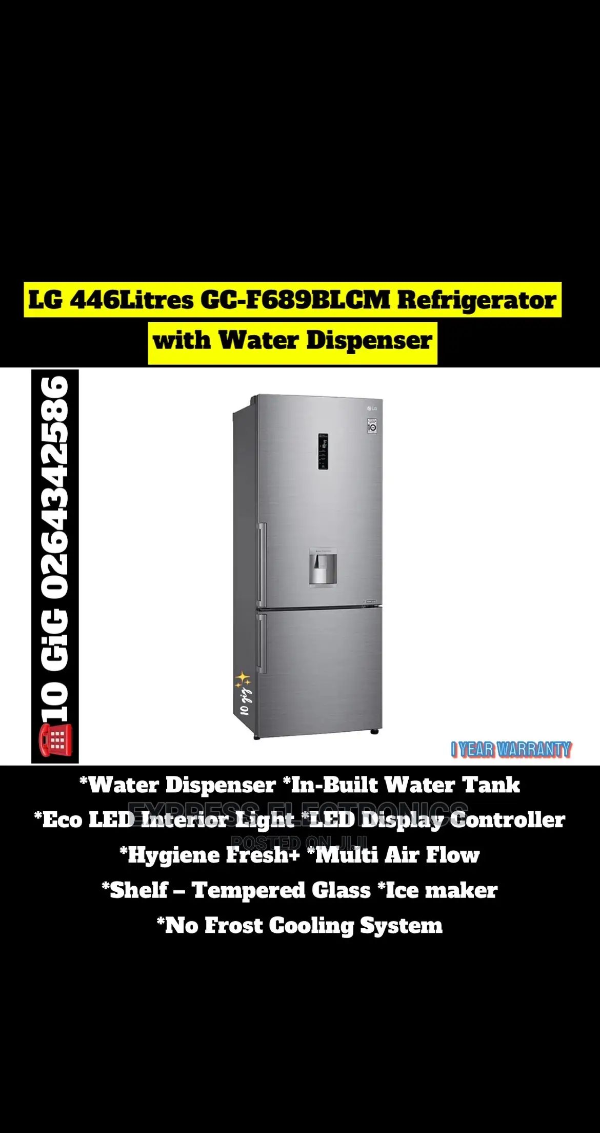 LG 446litres GC-F689BLCM Refrigerator With Water Dispenser