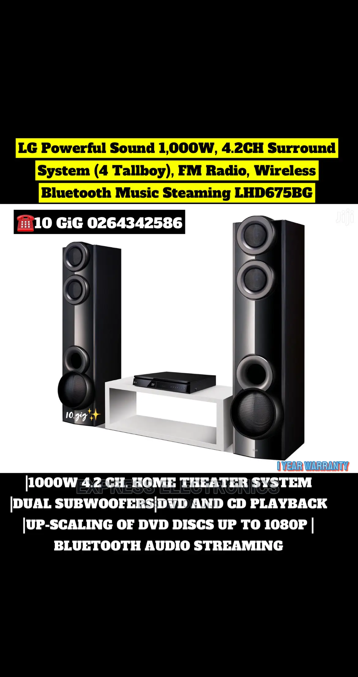 Best Quality LG LHD675BG DVD Home Theater System.