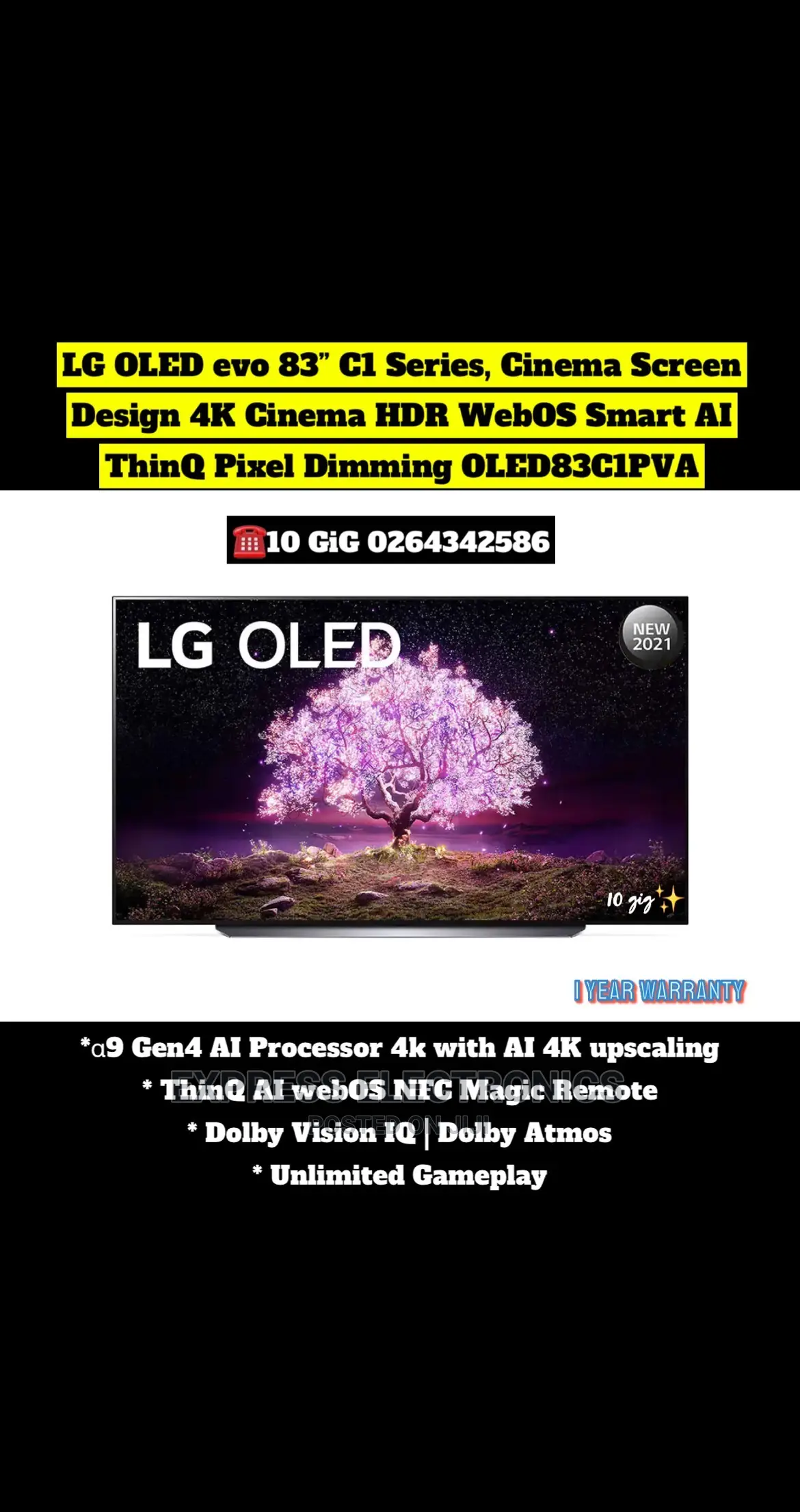 Oled83c1pva LG Oled TV 83 Inch C1 Series, Screen Design 