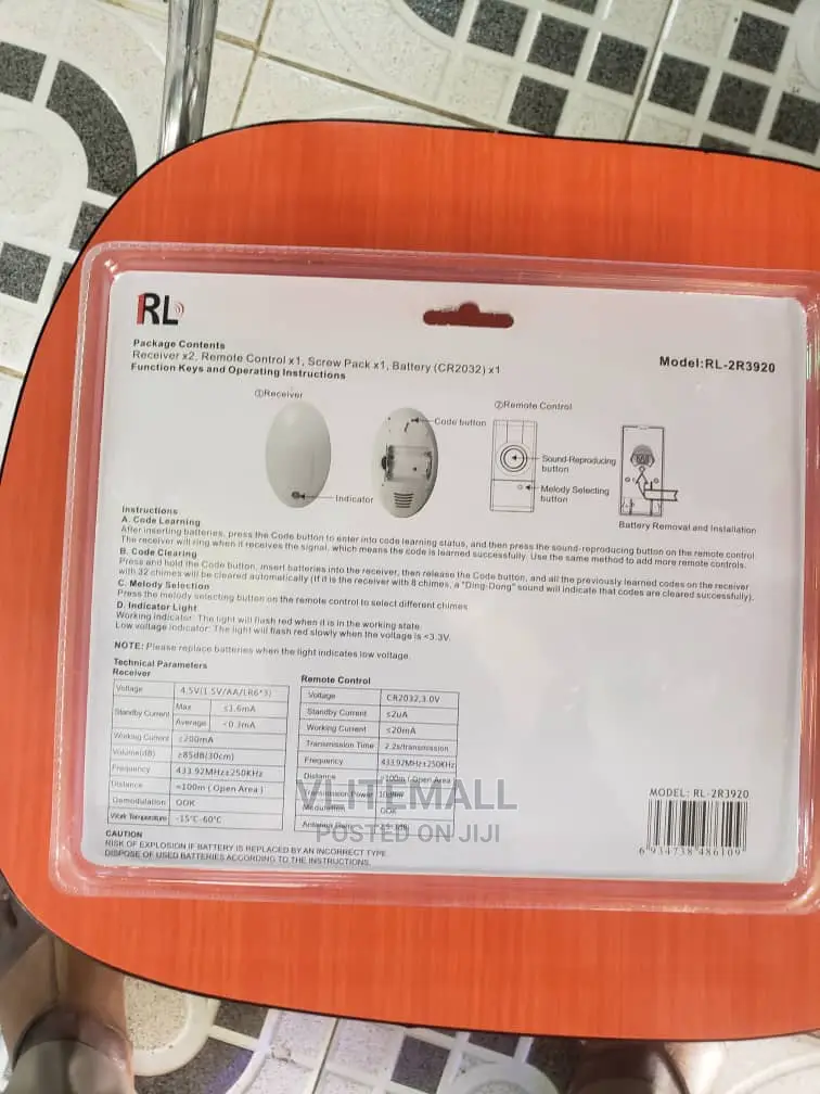 RL Wireless Remote Control Doorbell RL-2R3920