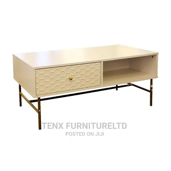Coffee Table ( Wood and Metal)GOLD AND WHITE COLOUR