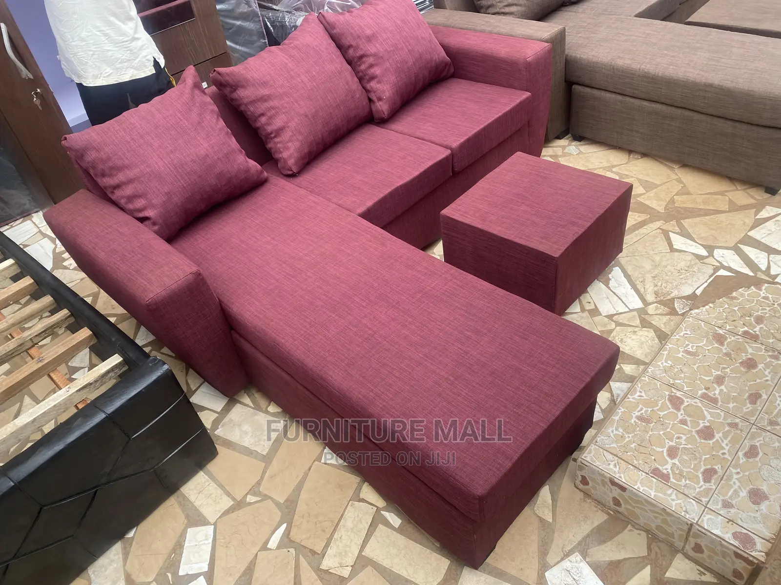 Wine Colored L Shaped Sofa . Free Delivery