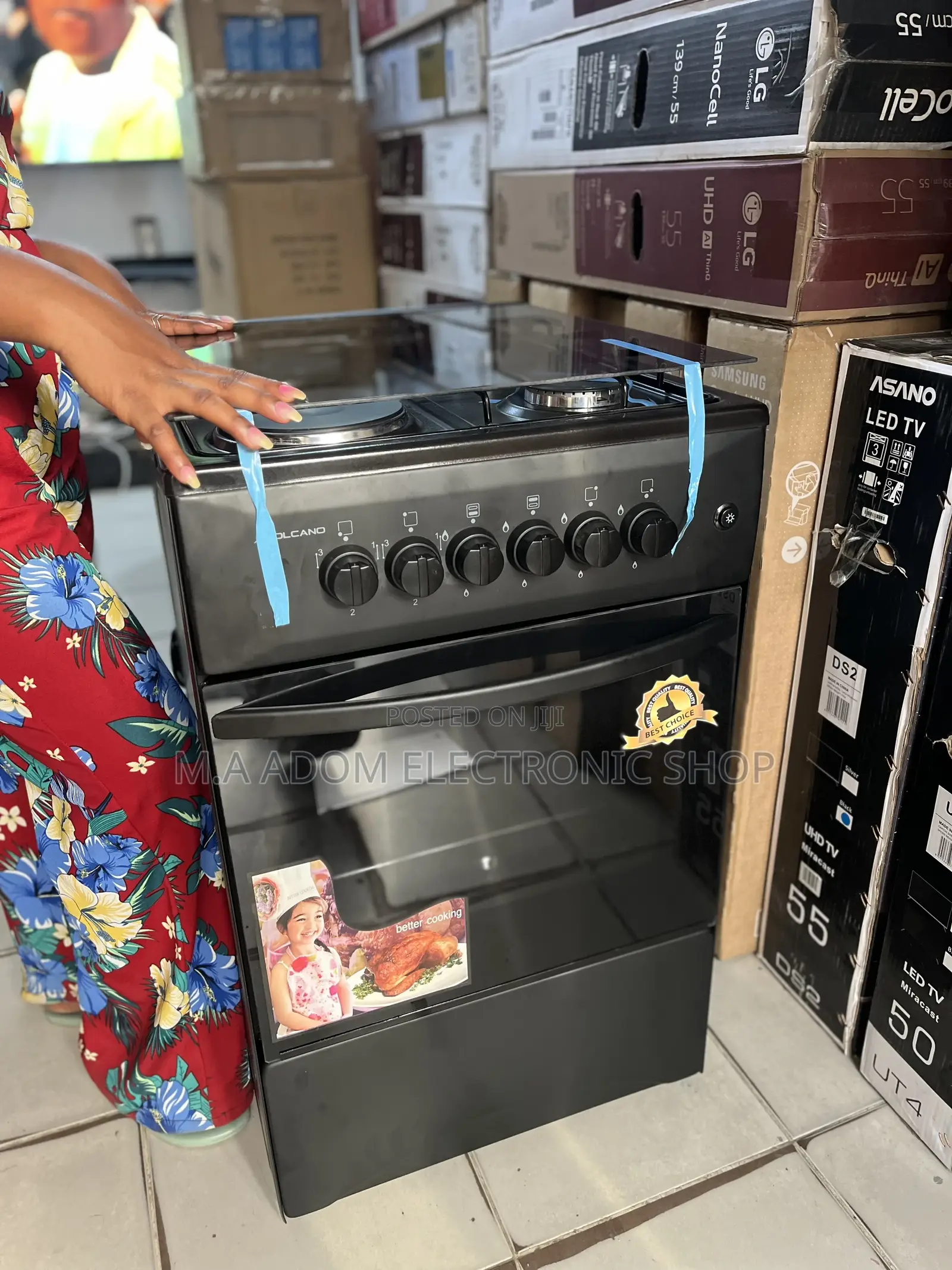 Black Colour 50x50 Volcano Both Electric Gas Burner+ Grill