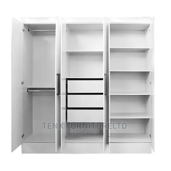 WARDROBE ( Glossy White)9 Spacious Compartments With 2 Hangi