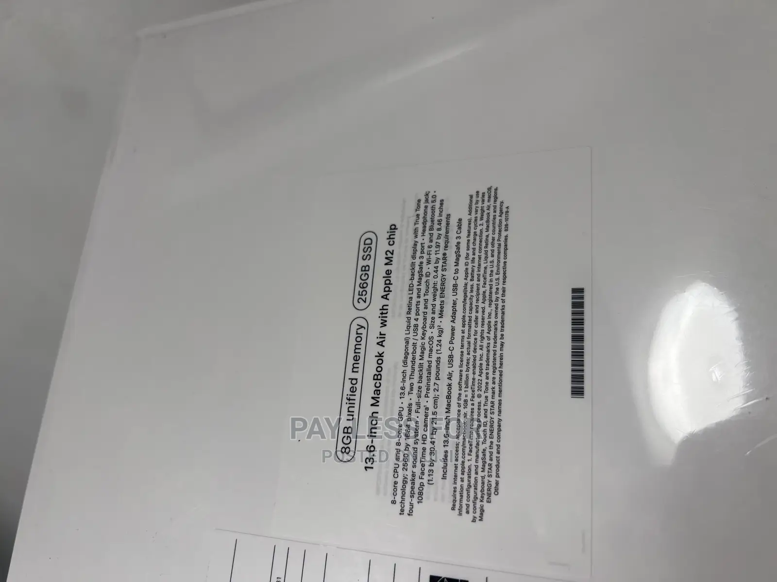 New Laptop Apple MacBook Air 2022 M2 8GB Apple M2 SSD 256GB