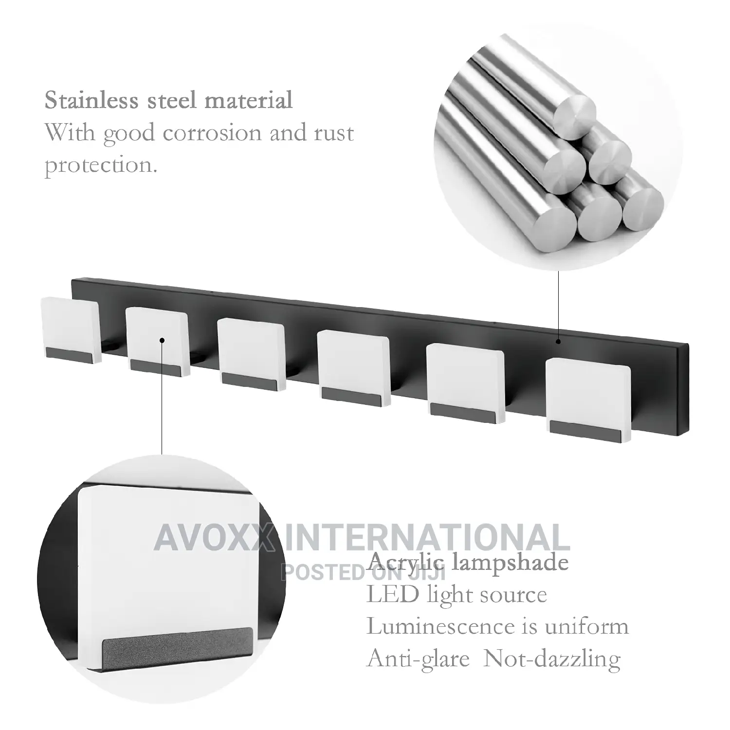Ralbay LED Black Modern Vanity Light 6 Light Matte Black