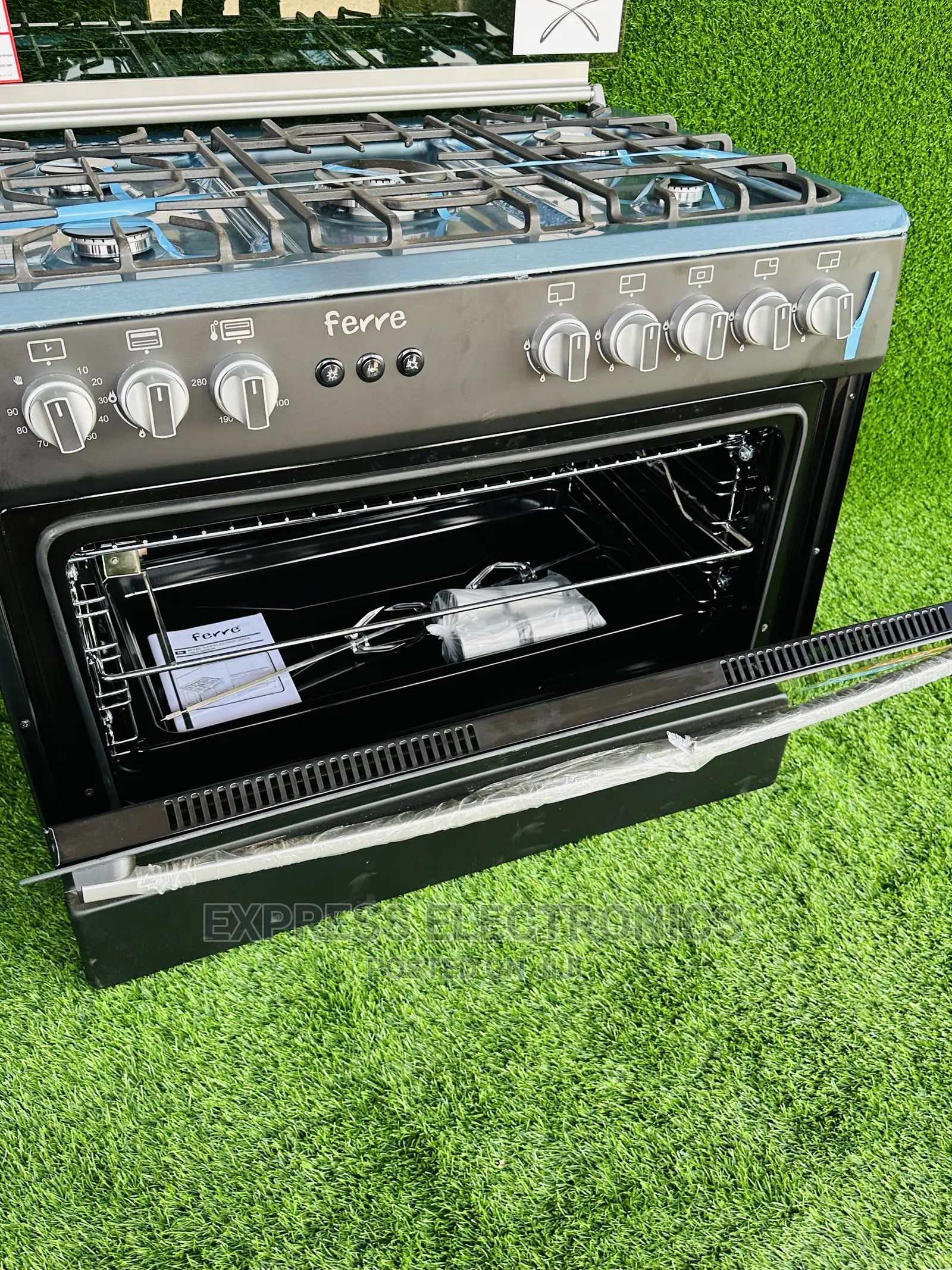 Inox Front Glass Ferre Black 5burner Stove Oven Grill