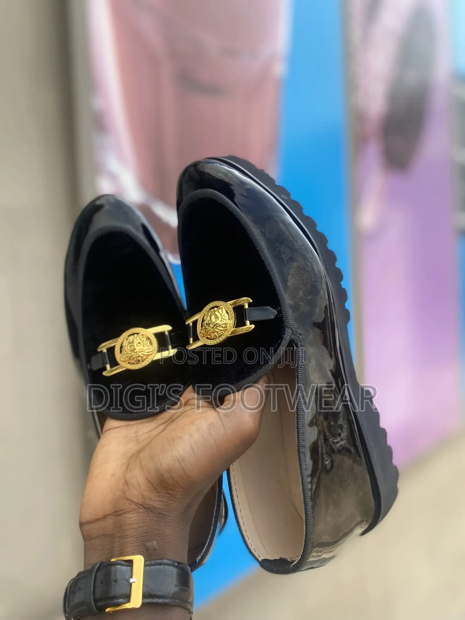 Black Silk and Suede Versace Shoe