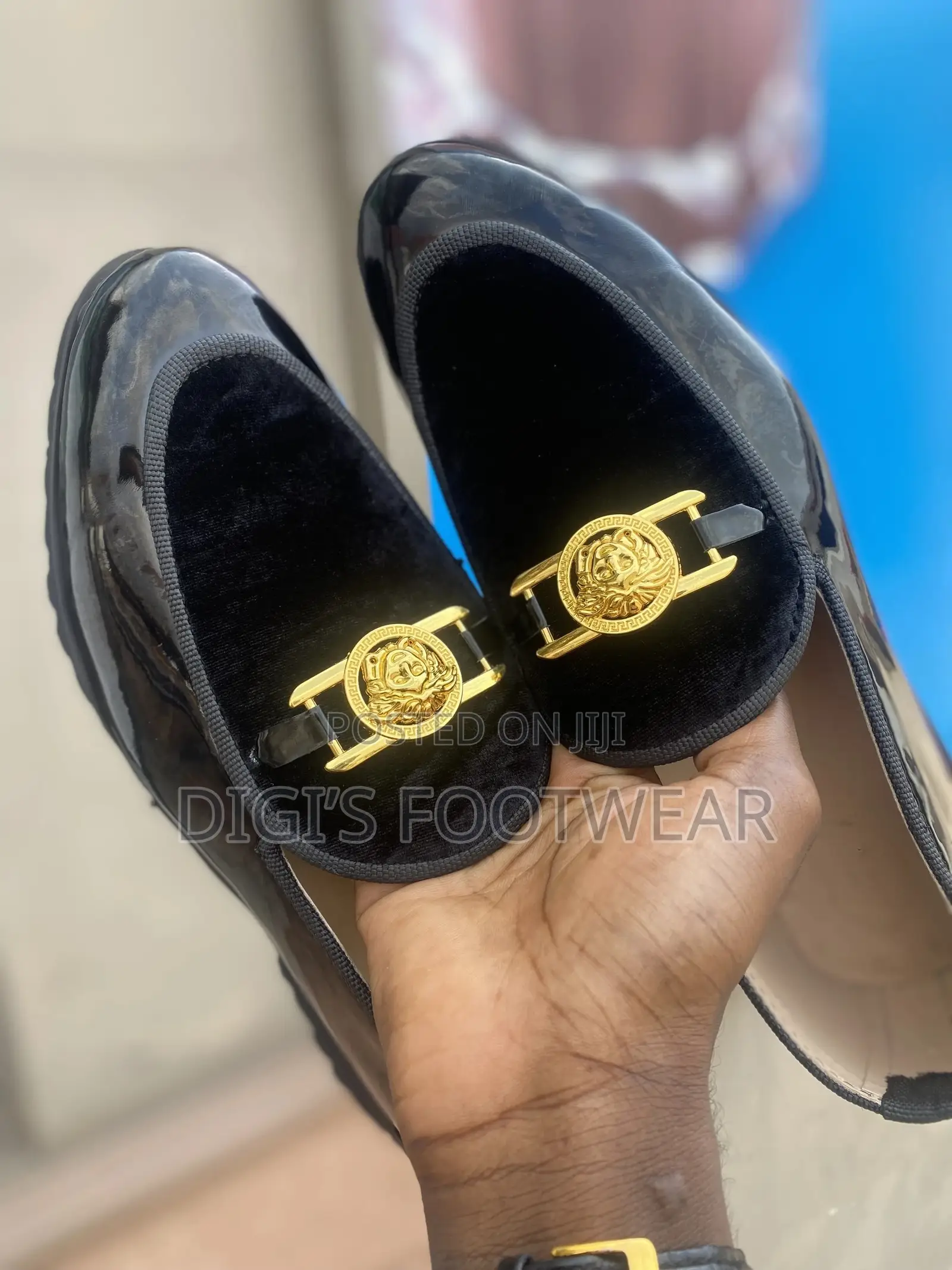 Black Silk and Suede Versace Shoe