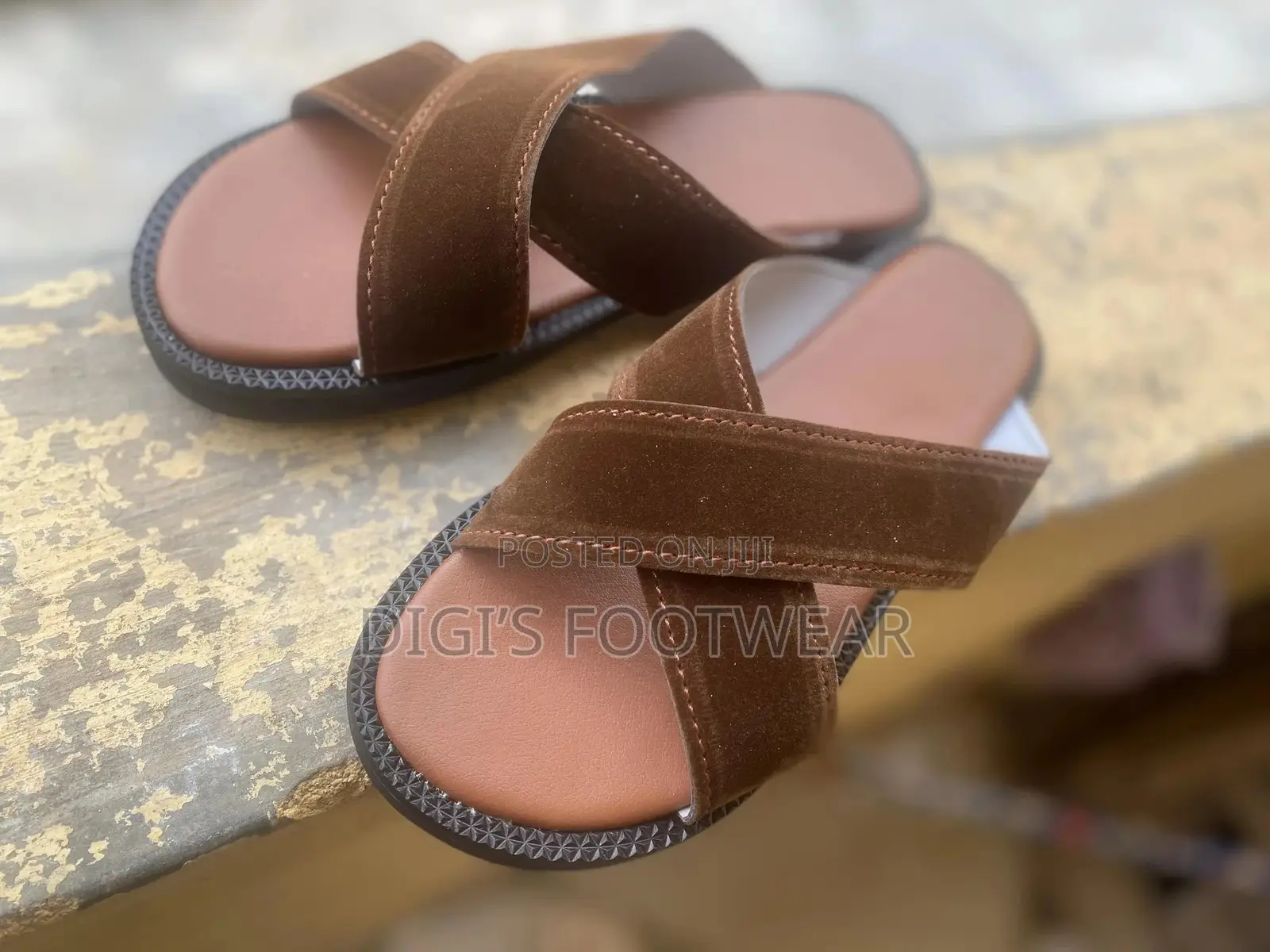 Brown Crossed Suede Slippers