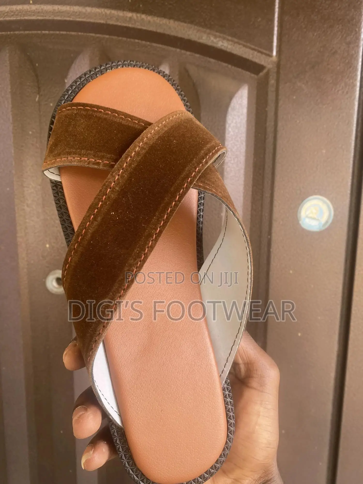 Brown Crossed Suede Slippers