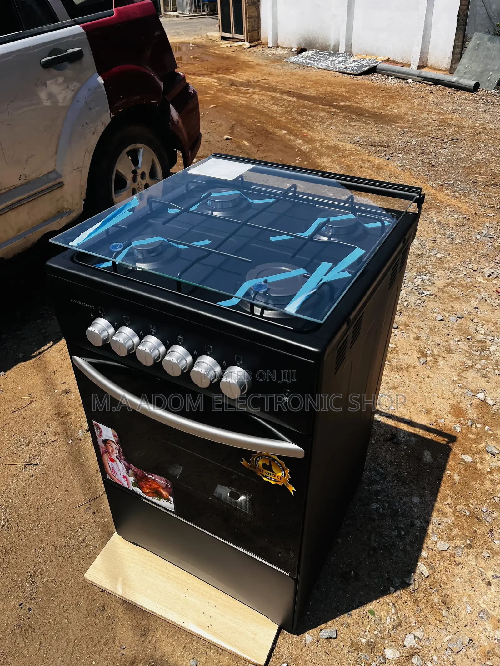 Black Anti Rust Kitchen Stove With Oven Grill Glass Cover