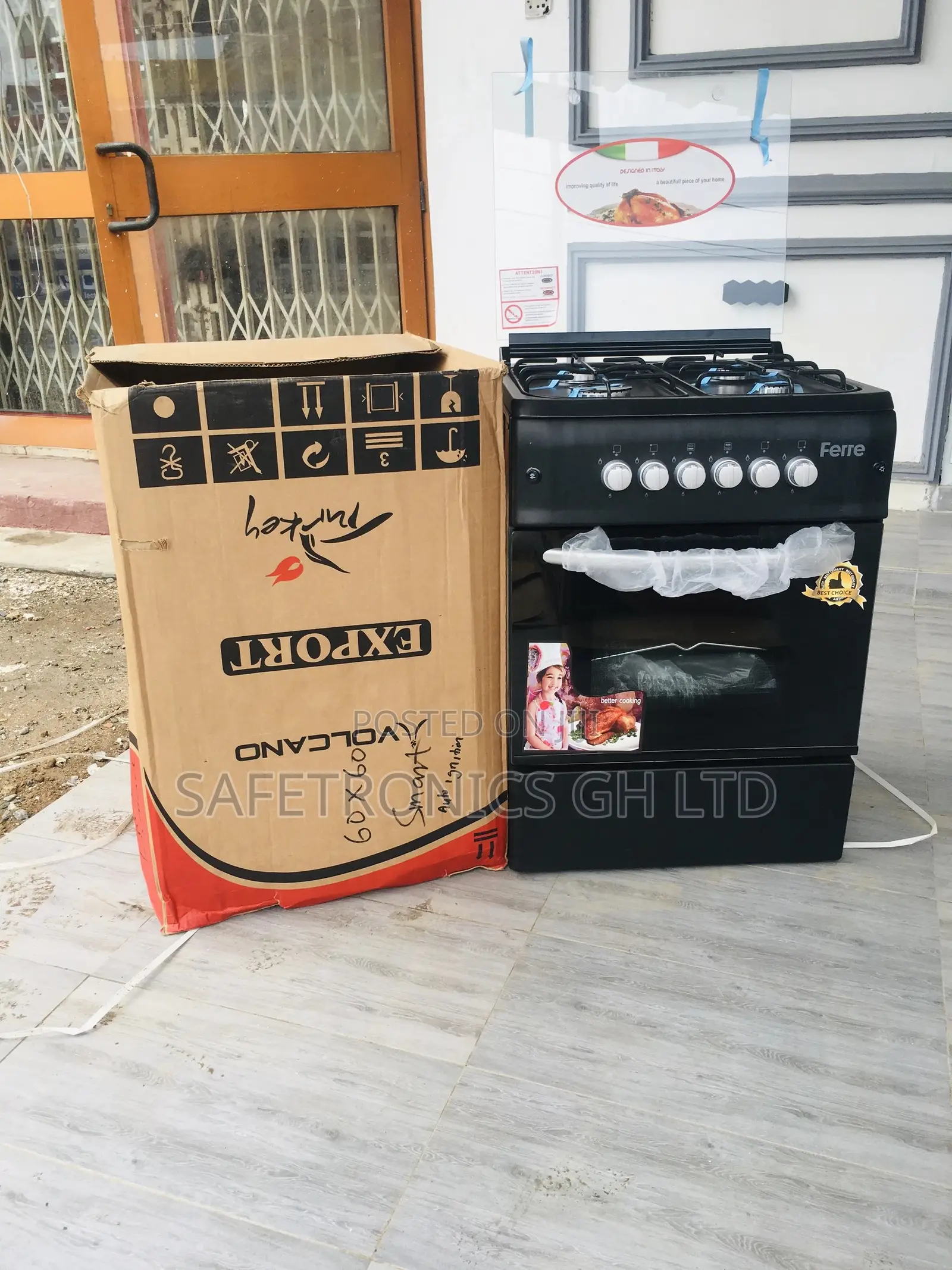 4 Burner Gas Cooker 50×50 Oven and Grill Ferre Black