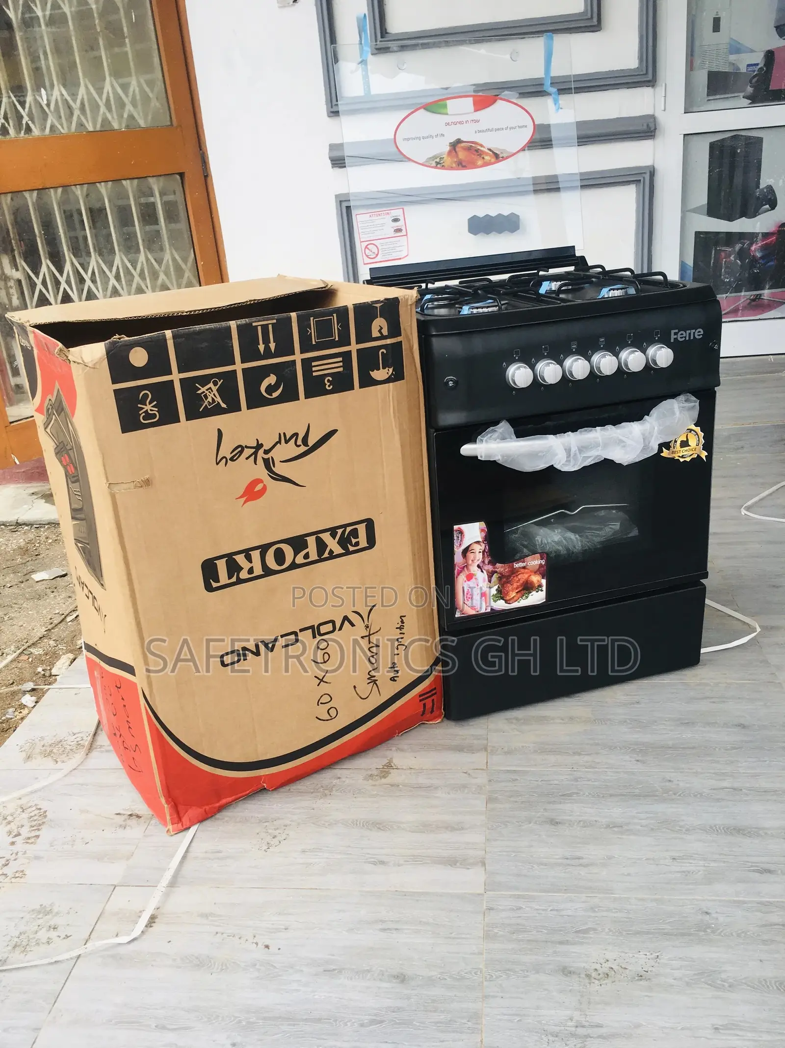 4 Burner Gas Cooker 50×50 Oven and Grill Ferre Black