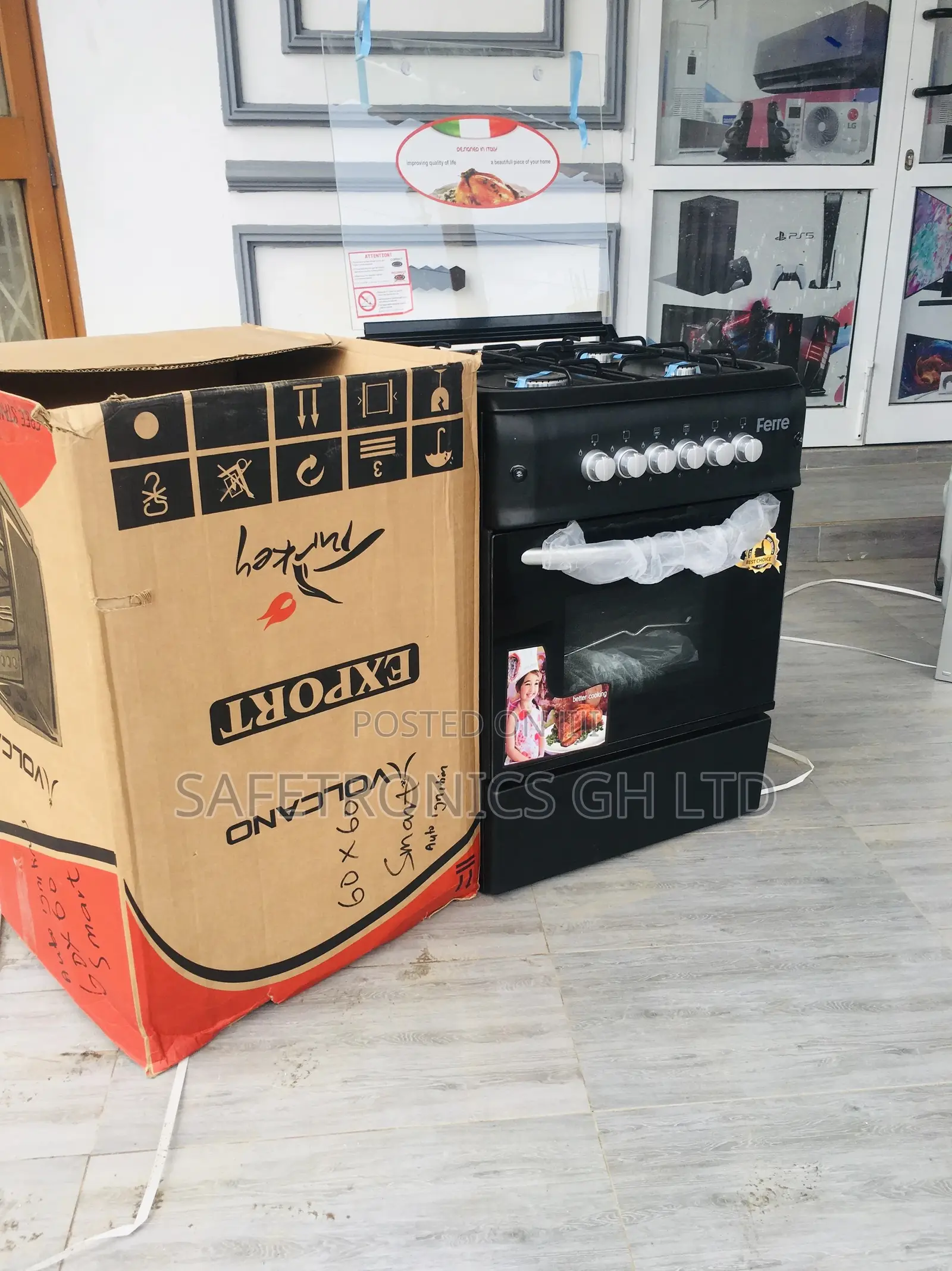 4 Burner Gas Cooker 50×50 Oven and Grill Ferre Black
