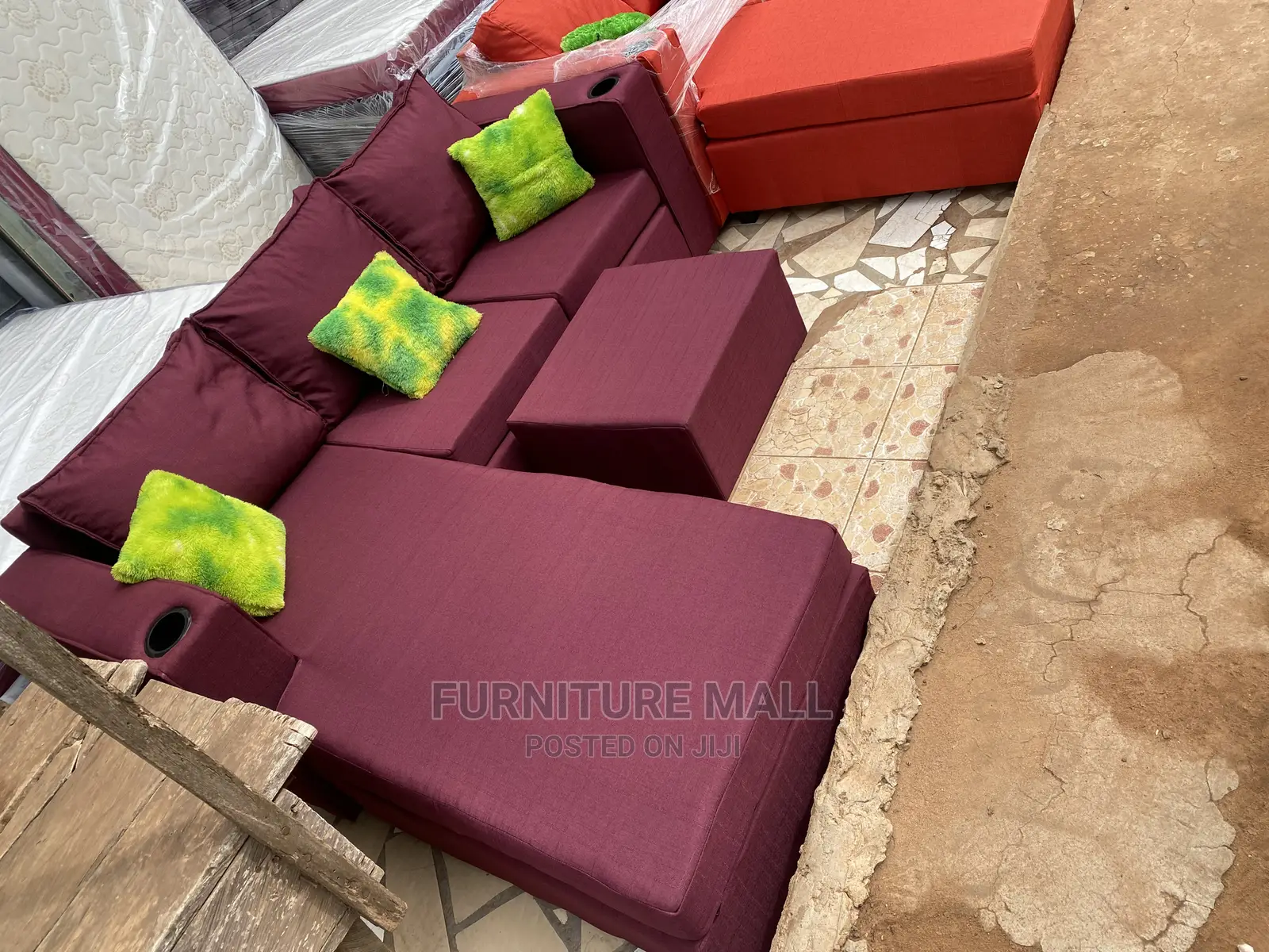 Wine Colored Sofa Set With Cup Holders Available As Seen
