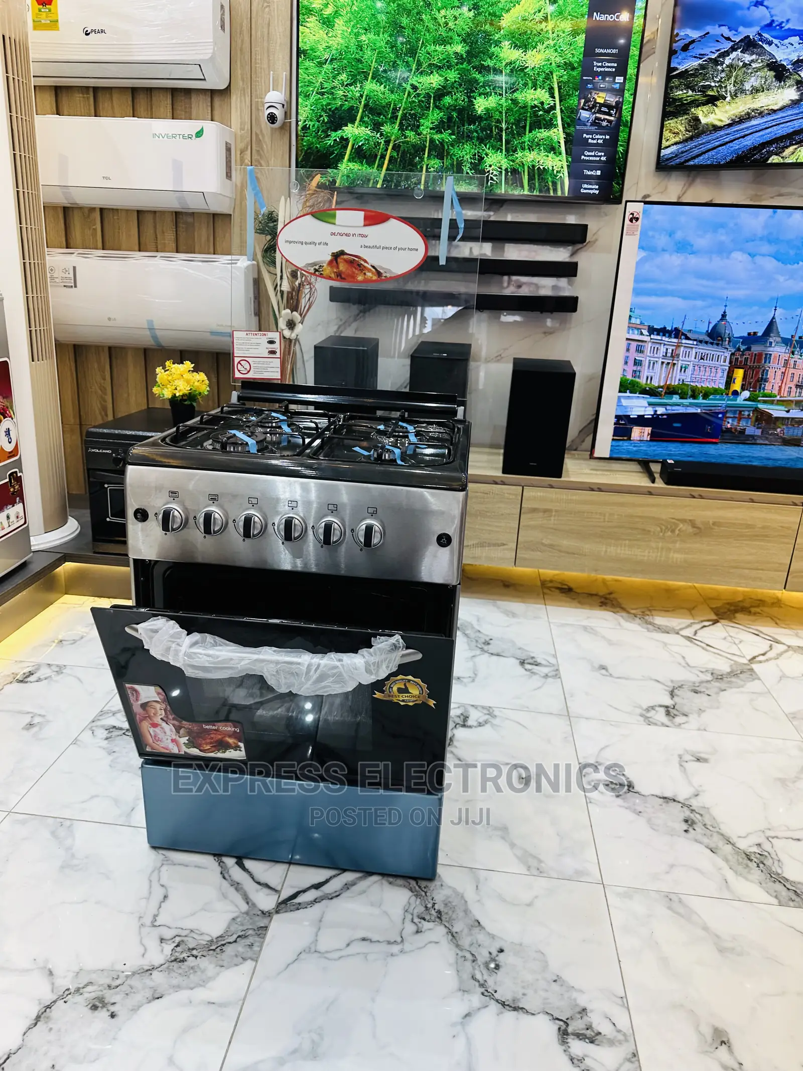 60/60 Ferre 4b Black Enamel New Line Ignition Stove Oven
