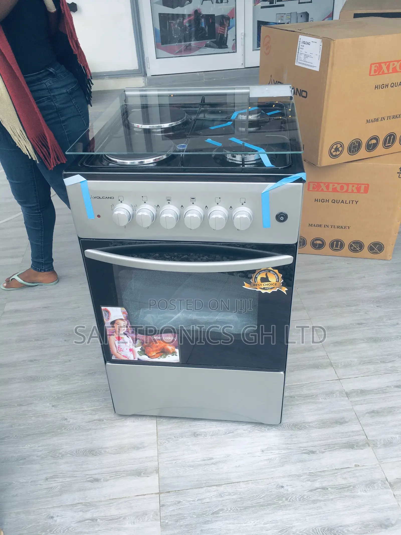 Sliver Volcano 4 Burner 2 Gas 2 Electric Oven With Grill