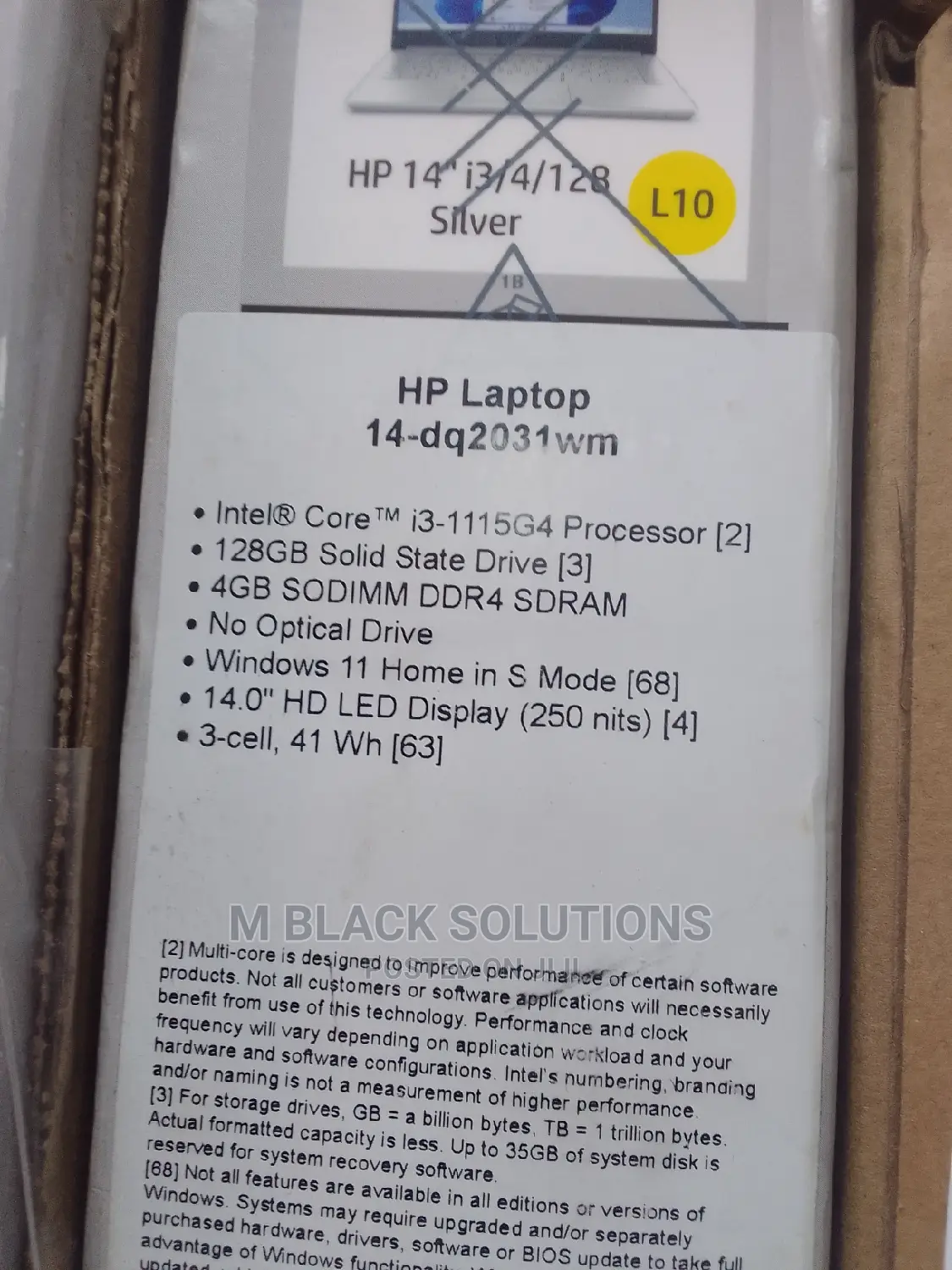 New Laptop HP 14-Dq2031tg 4GB Intel Core I3 SSD 128GB