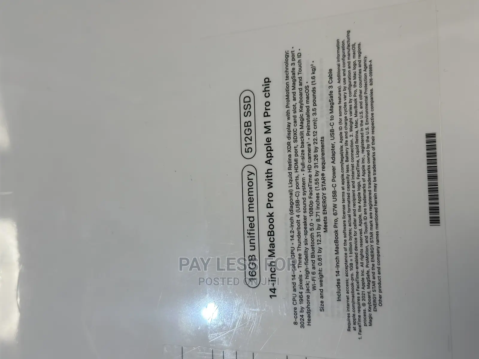 New Laptop Apple MacBook Pro 2021 M1 16GB Apple M1 Pro SSD 512GB