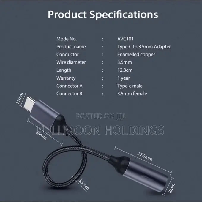 TYPE C to 3.5mm Jack, Headphone Connector