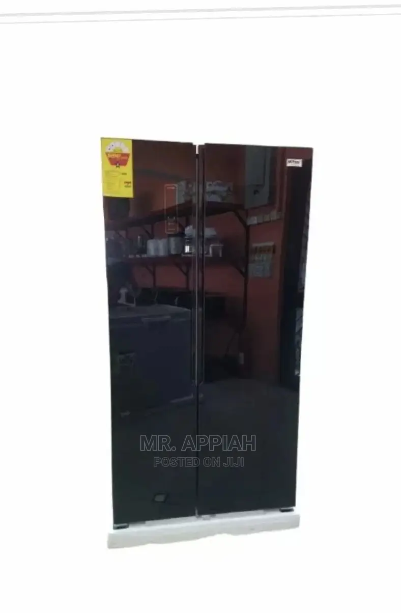 Pearl 436 Liters Side by Side Fridge Black Glass ME