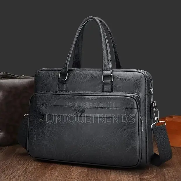 Jeep Black Leather Laptop/File Bag