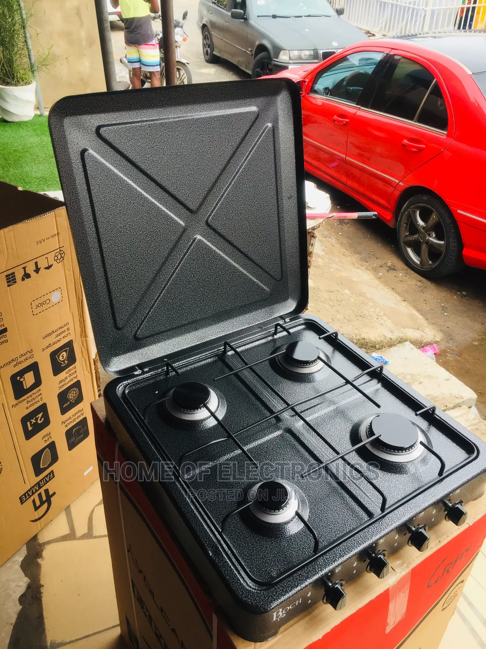 Neatly Sealed Roch 4 Burner Tabletop Gas Cooker(Matt Black)