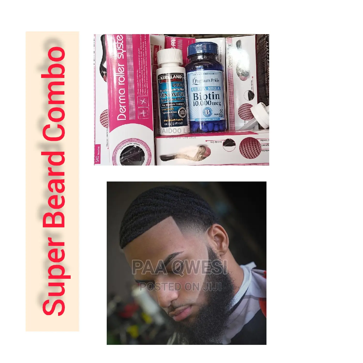 Kirkland,Biotin,Derma Roller-{Super Beard Combo}