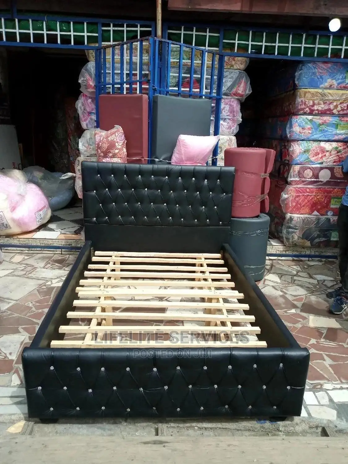 Bed Frame Wooden/Leather Covered Double Size