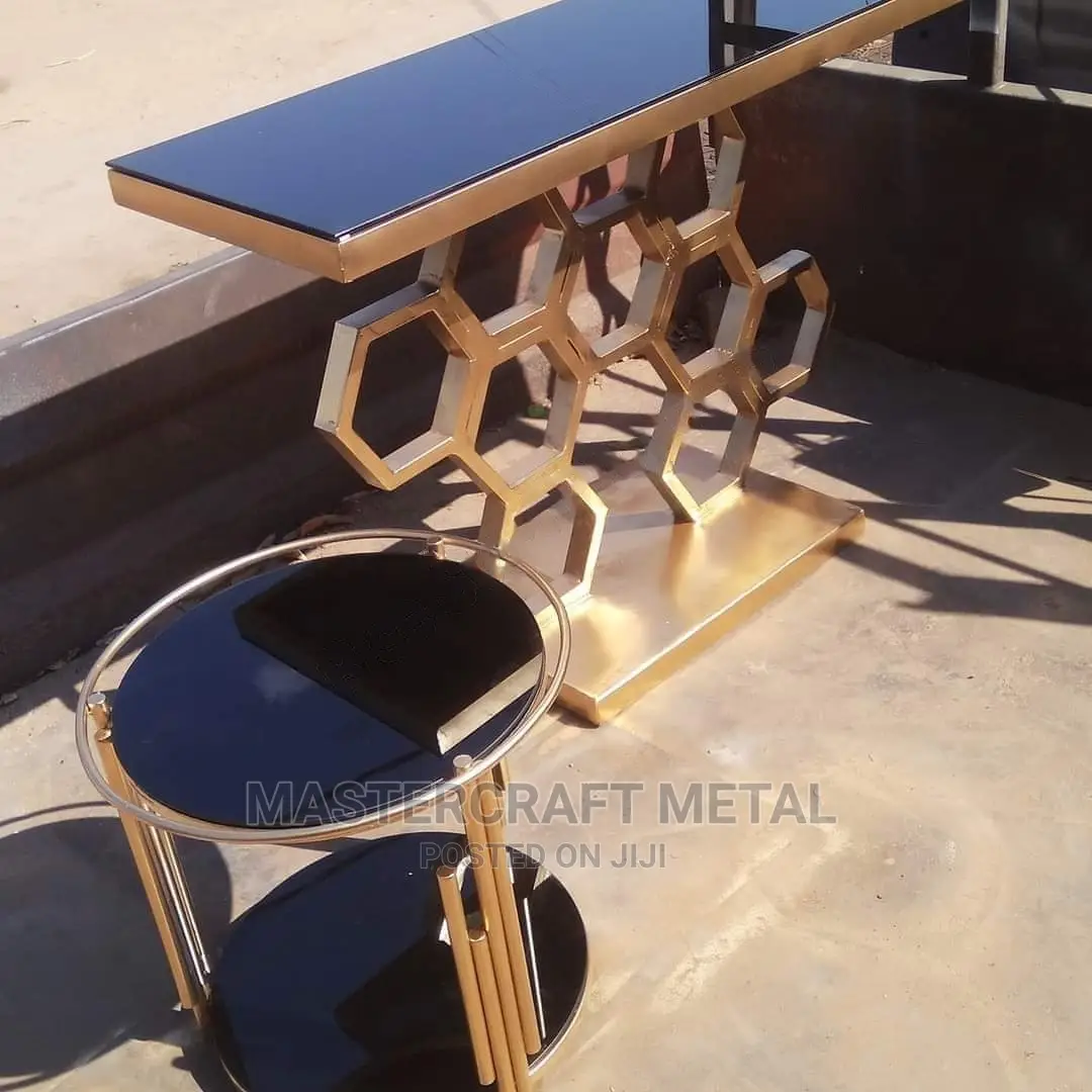 Beautiful Gold Table With Laminated Glass