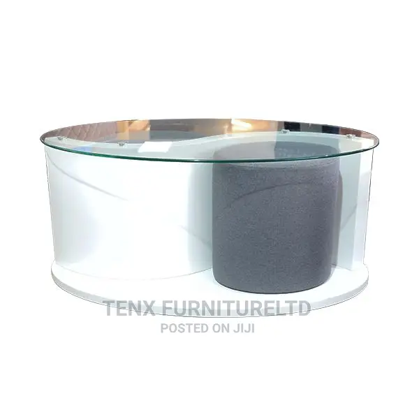 Coffee Table With 2 Stool (Glass Top)Wooden Base