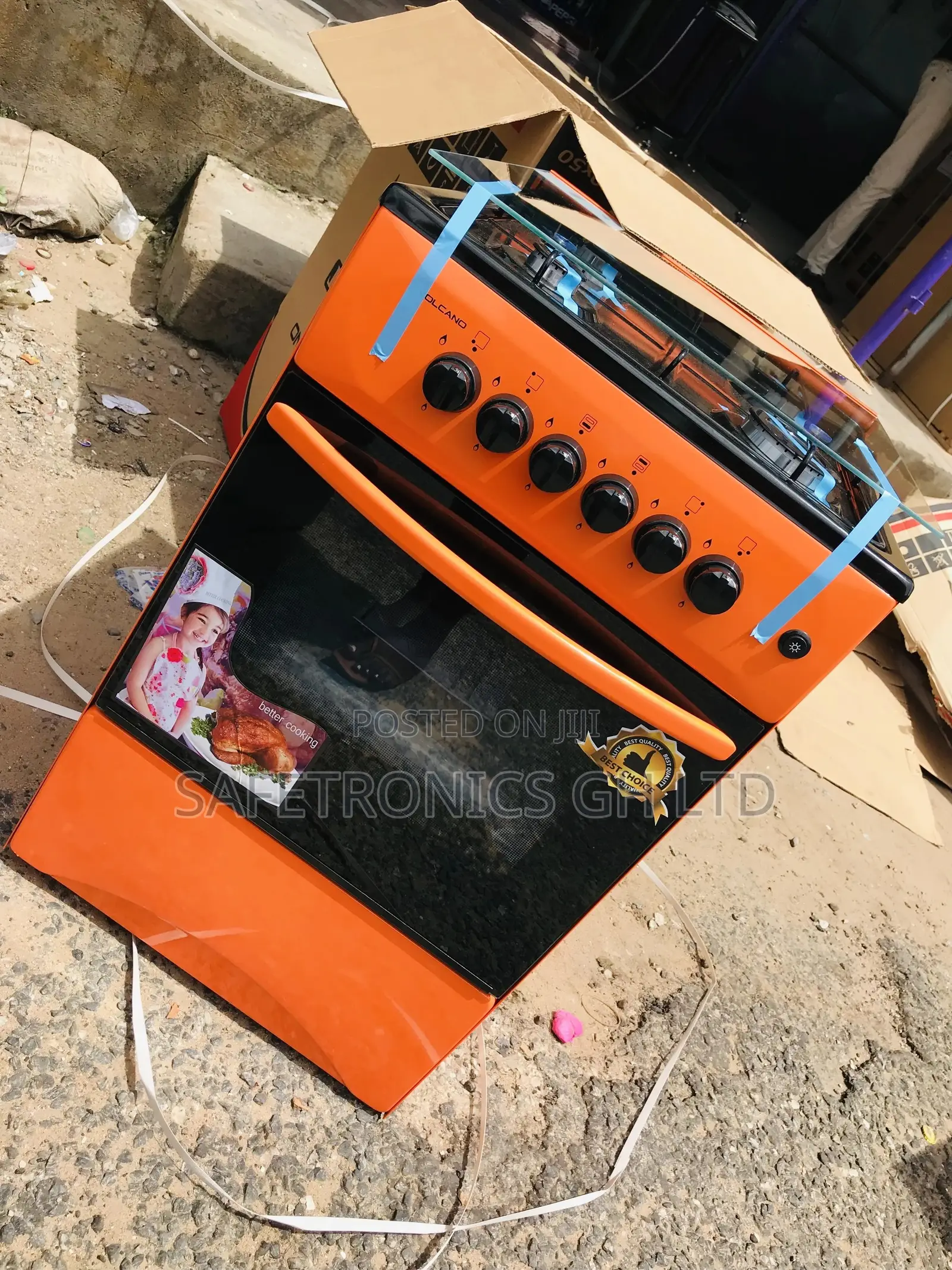 Orange 4 Gas Volcano Burner Oven With Grill