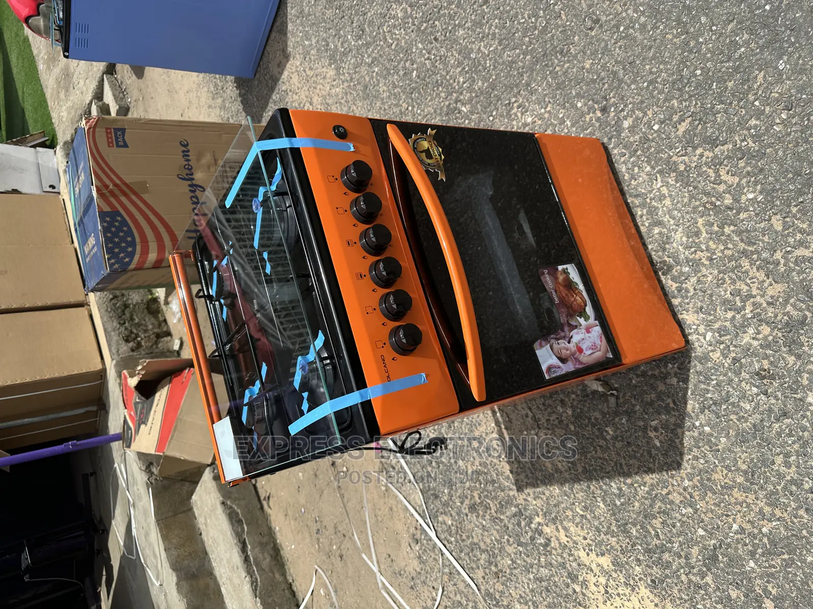 Gas Cooker Oven Orange Range 4b Glass Lid