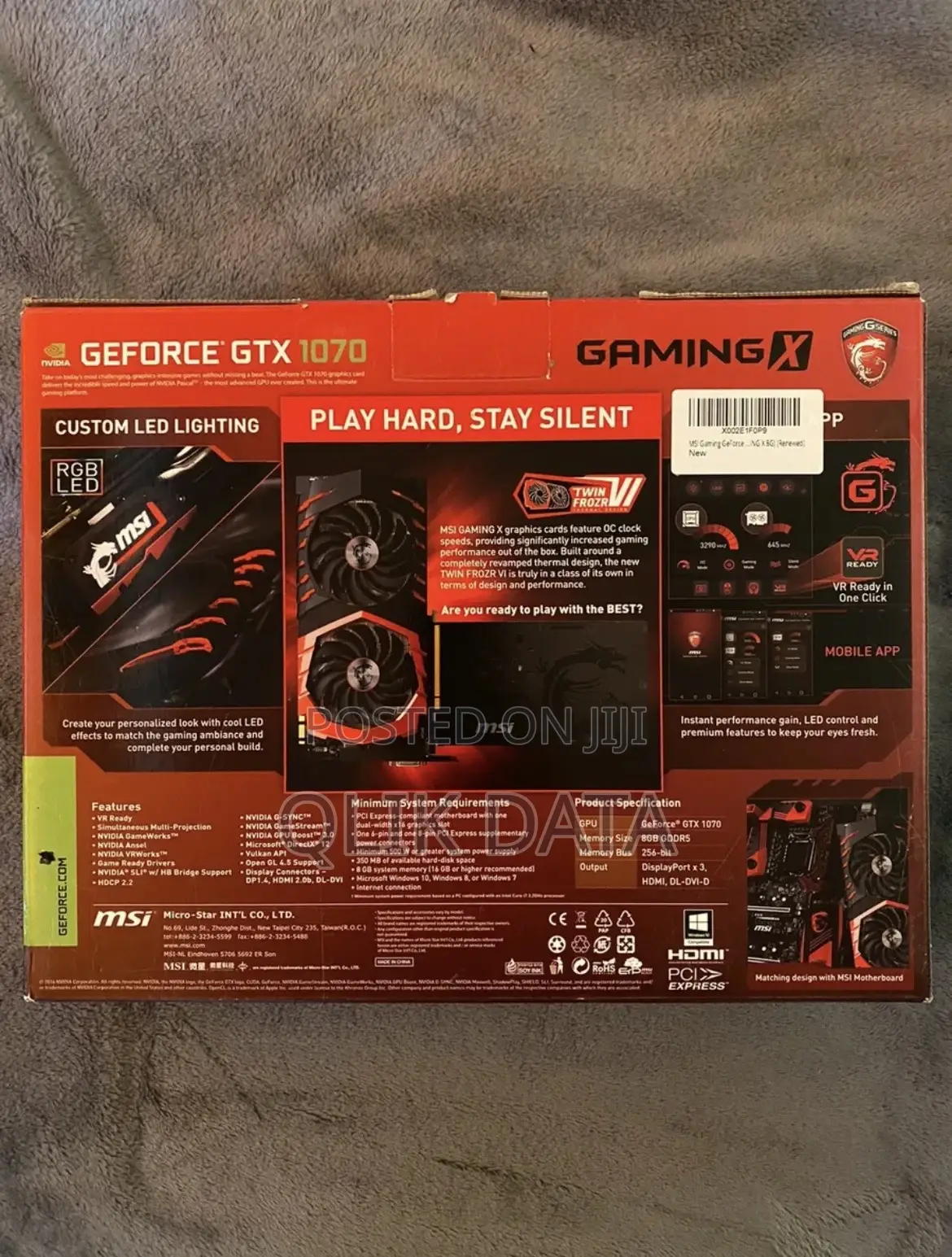 MSI Gaming X Geforce GTX 1070 8GB GDDR5 Graphics Card