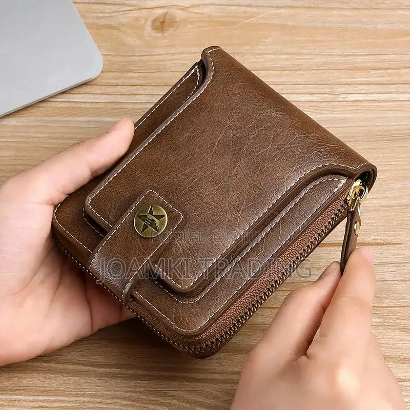 Vintage Luxury Mens Leather Wallet With Zipper Plus Hook
