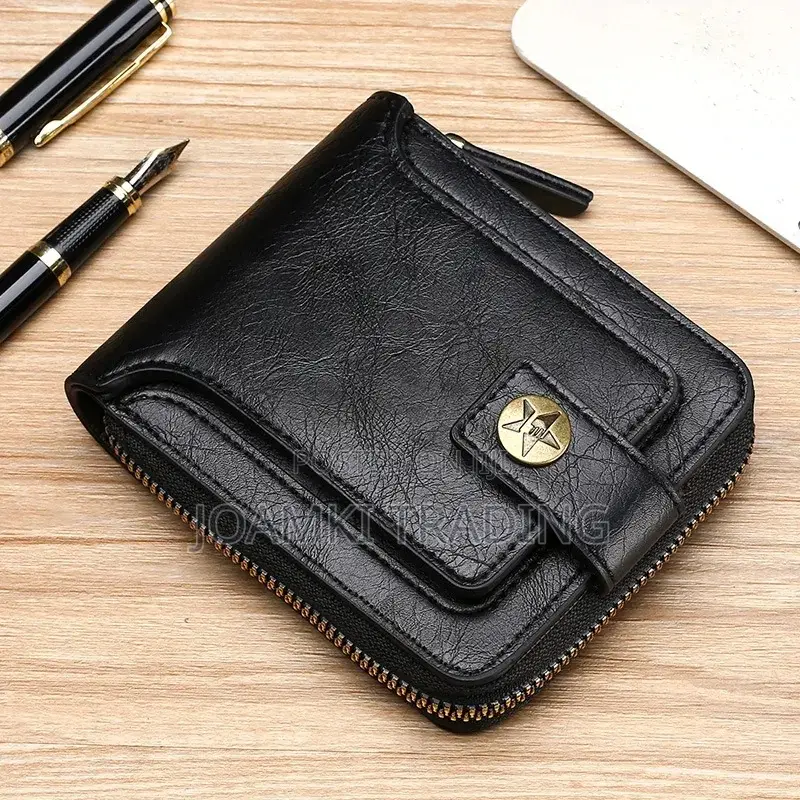 Vintage Luxury Mens Leather Wallet With Zipper Plus Hook