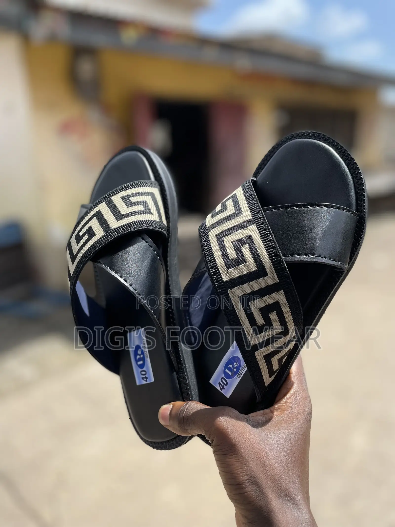 Half Black Leather Half Versace Crossed Slippers