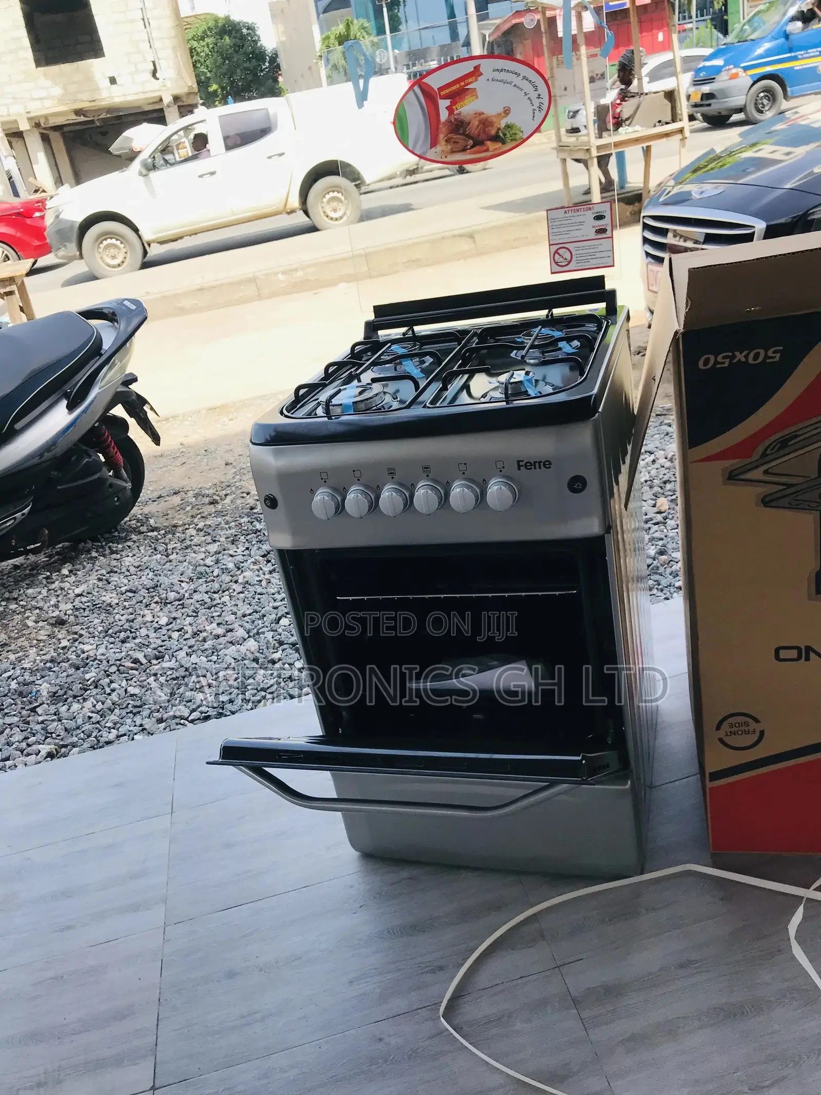 Available FERRE 50x55 4-Burner Gas Cooker With Oven Grill