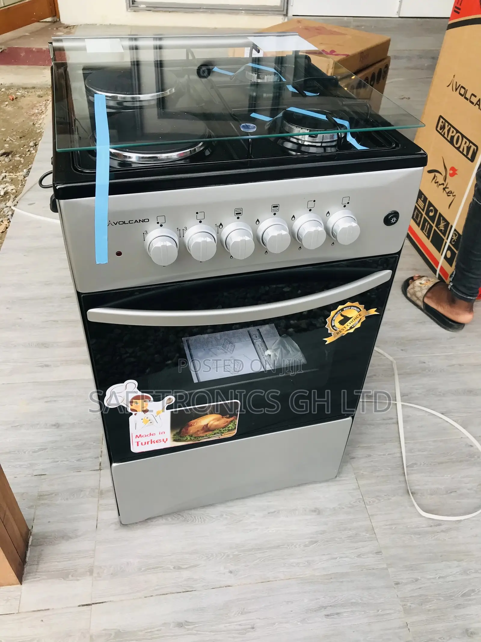 Glass Lid 2 Gas 2 Electric Volcano Gray Oven Grill Cooker