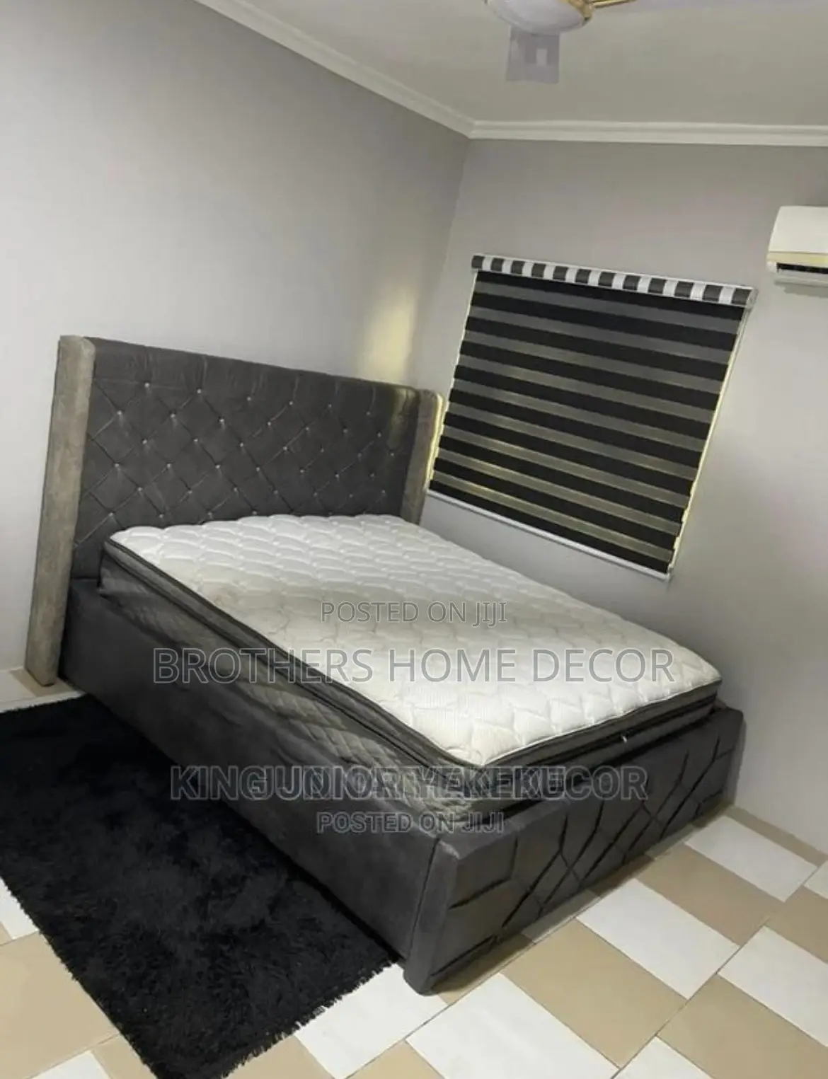 Dark Gray Bedframe and Mattress 72X75