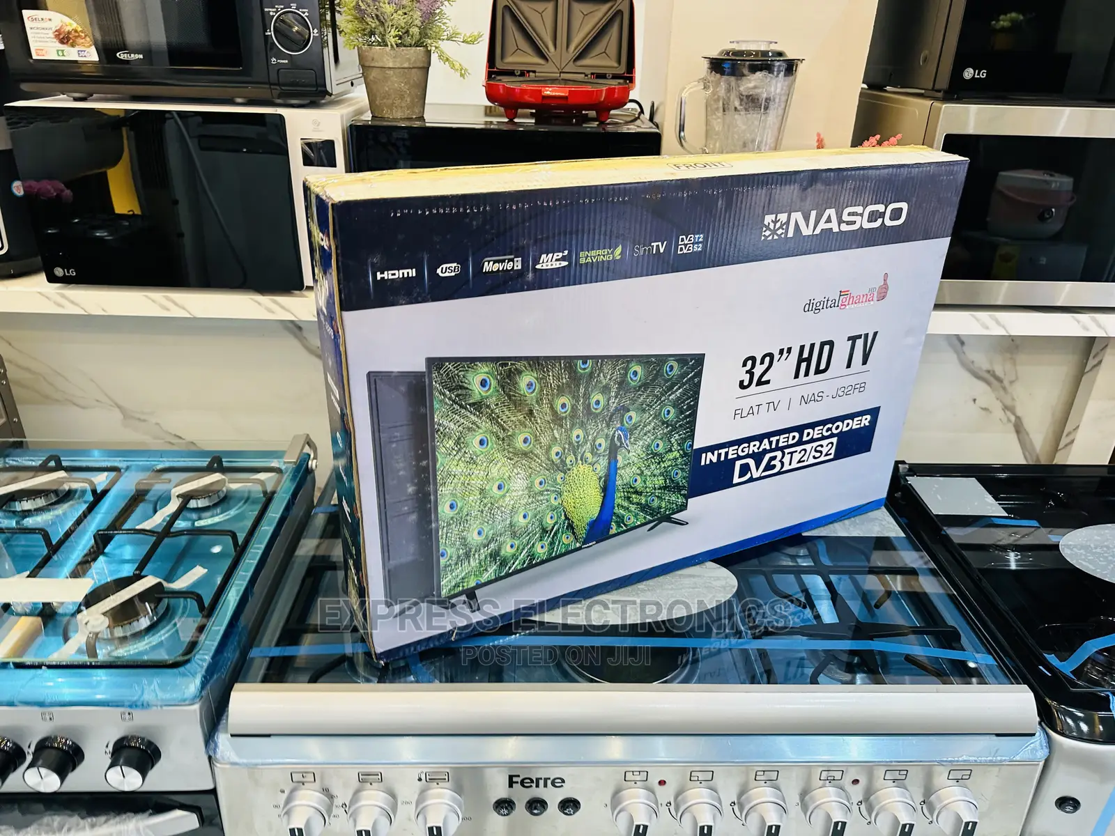 Glossy Black Slim Nasco Digital Satellite Tv 32”Hd
